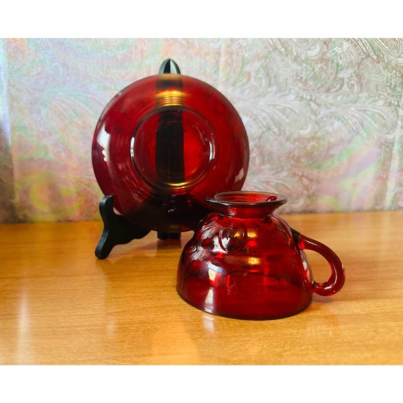 Vintage moon drops Ruby by New Martinsville tea cup and saucer set - Picture 3 of 10